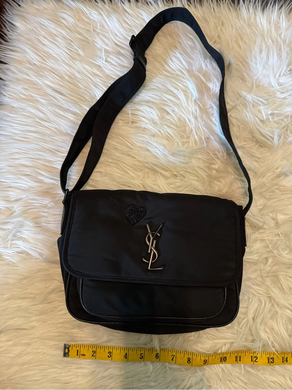 Yves Saint Laurent Black Nylon Shoulder Bag with Heart Detail